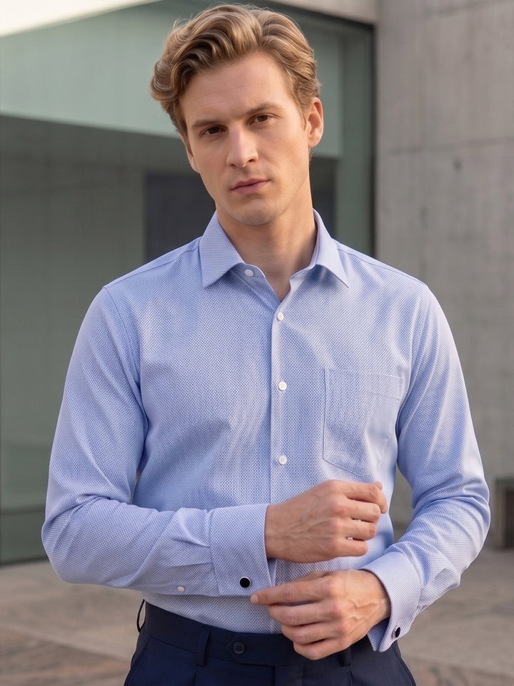 Men Blue Solid Pure Cotton Slim Fit Formal Shirt
