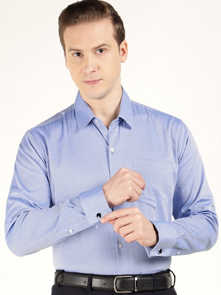 Men Blue Solid Pure Cotton Slim Fit Formal Shirt