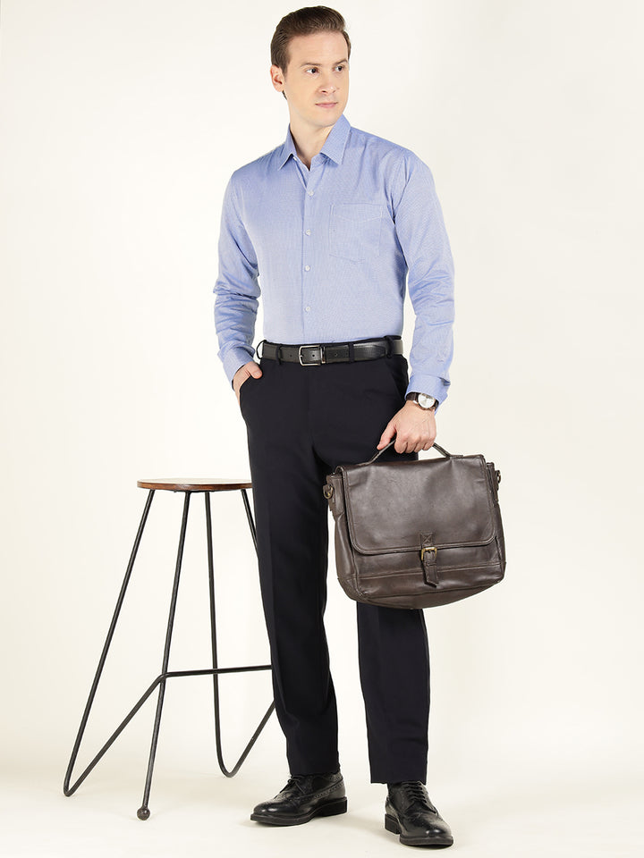 Men Blue Solid Pure Cotton Slim Fit Formal Shirt
