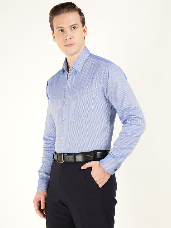 Men Blue Solid Pure Cotton Slim Fit Formal Shirt