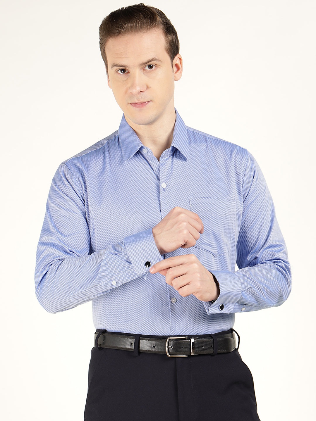 Men Blue Solid Pure Cotton Slim Fit Formal Shirt