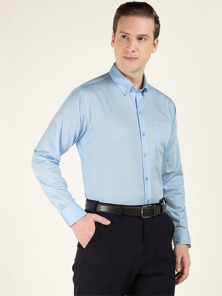 Men Blue Solid Pure Cotton Slim Fit Formal Shirt