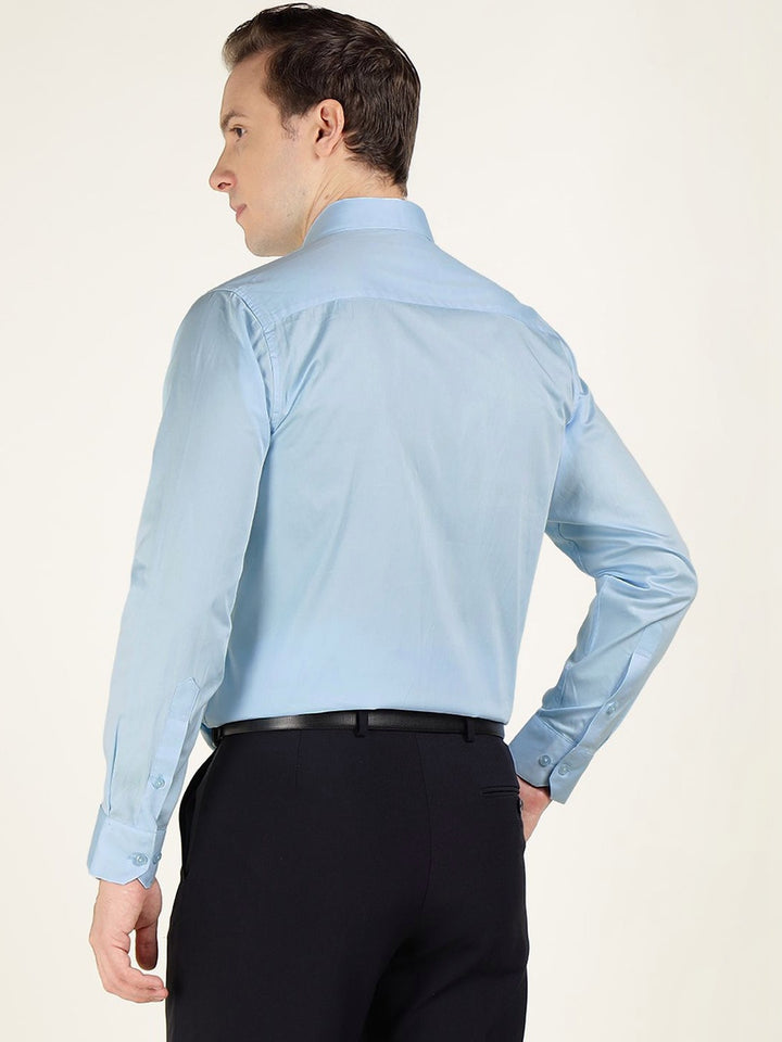 Men Blue Solid Pure Cotton Slim Fit Formal Shirt