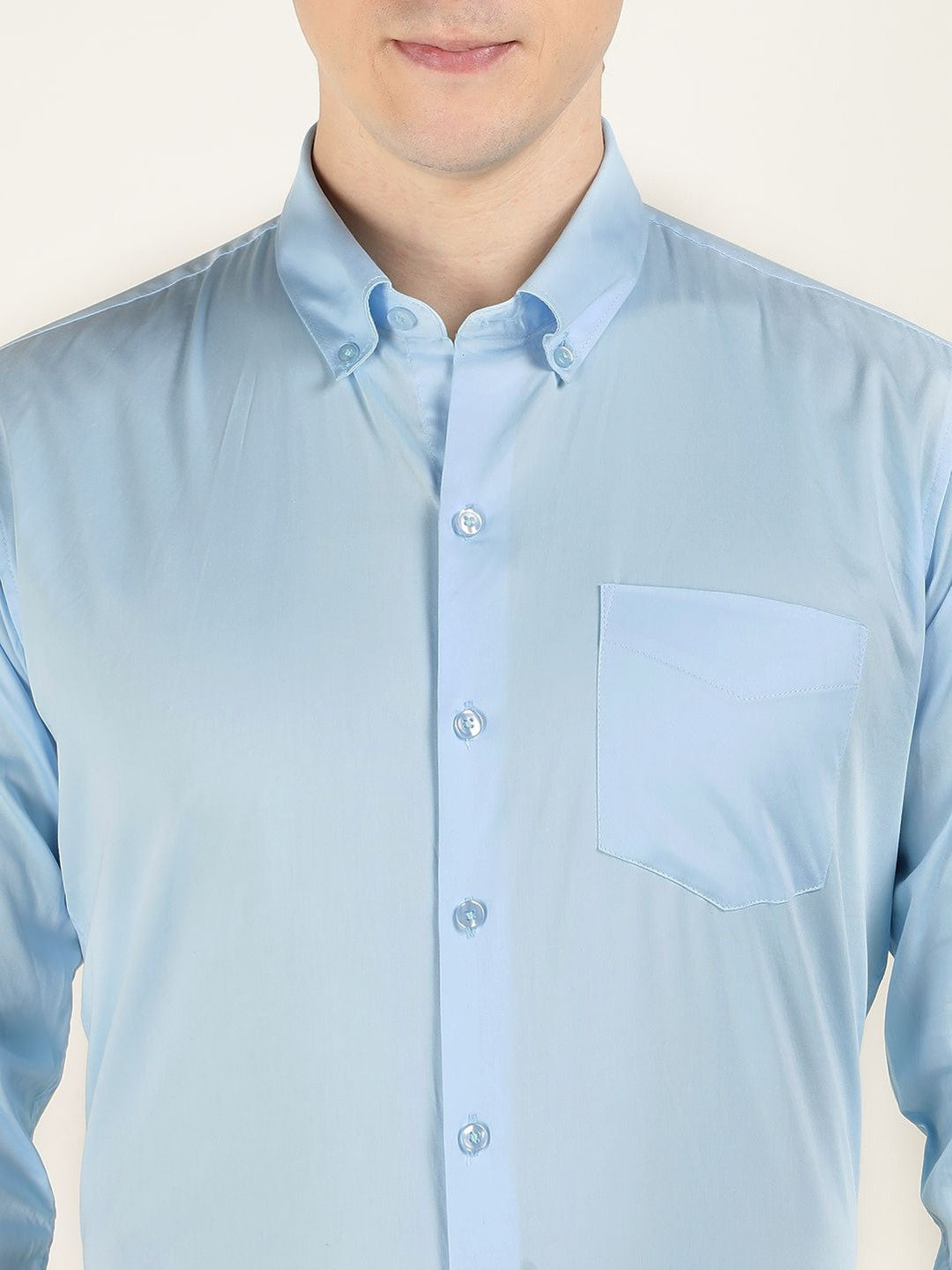 Men Blue Solid Pure Cotton Slim Fit Formal Shirt