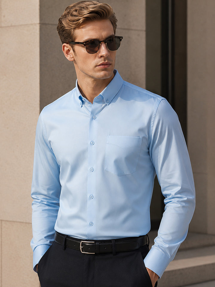 Men Blue Solid Pure Cotton Slim Fit Formal Shirt