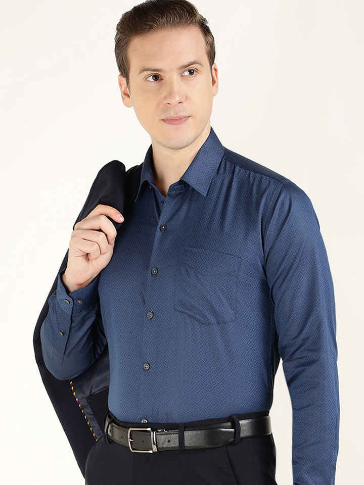 Men Blue Solid Cotton Rich Slim Fit Party Shirt