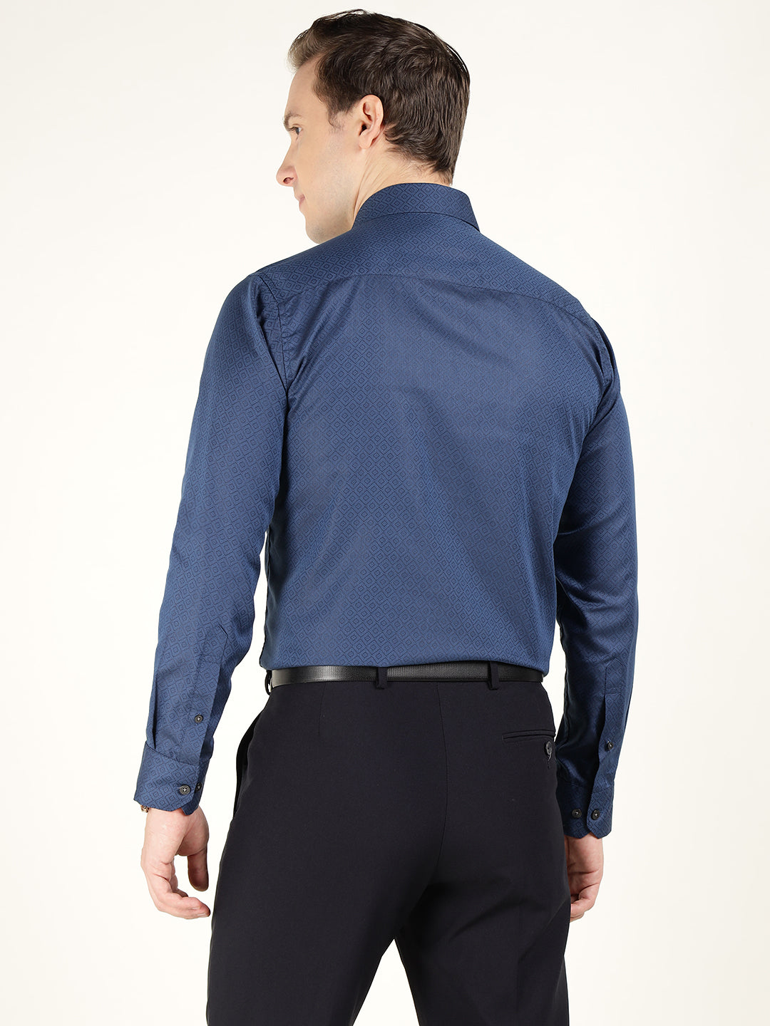 Men Blue Solid Cotton Rich Slim Fit Party Shirt