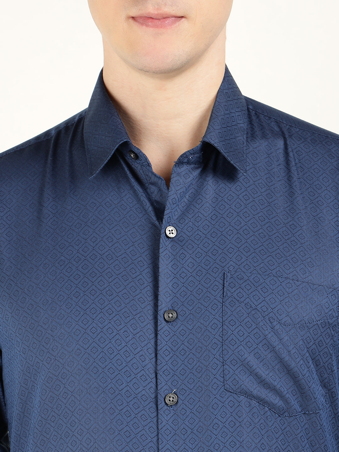 Men Blue Solid Cotton Rich Slim Fit Party Shirt