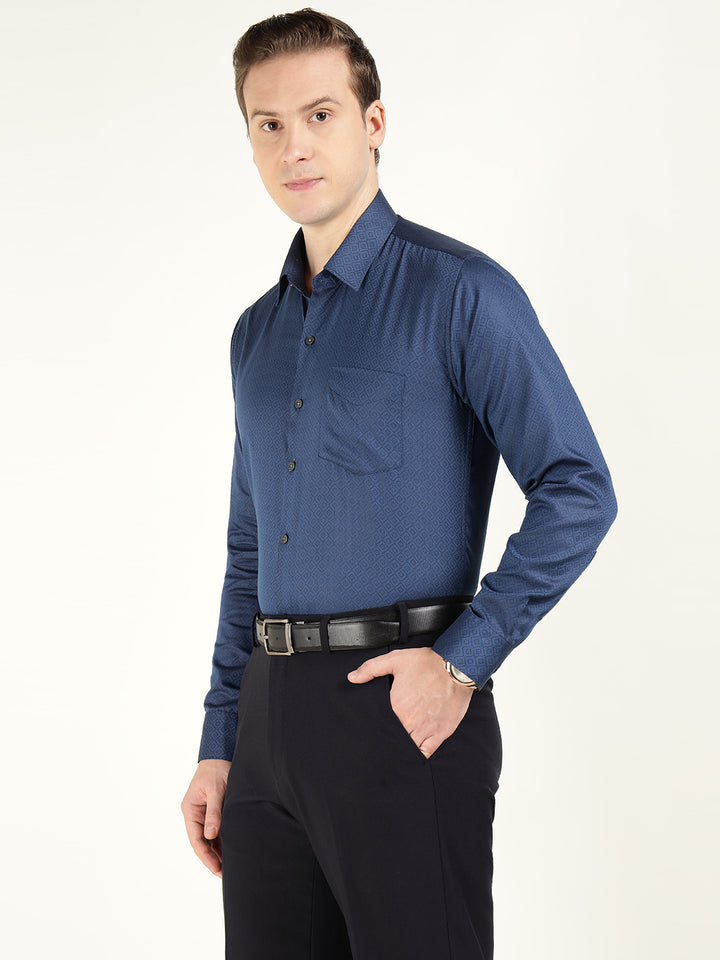 Men Blue Solid Cotton Rich Slim Fit Party Shirt