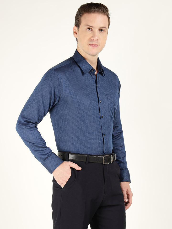 Men Blue Solid Cotton Rich Slim Fit Party Shirt