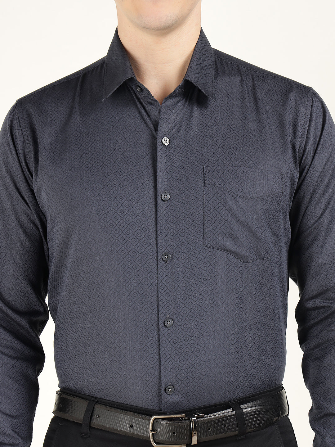 Men Grey Solid Cotton Rich Slim Fit Party Shirt