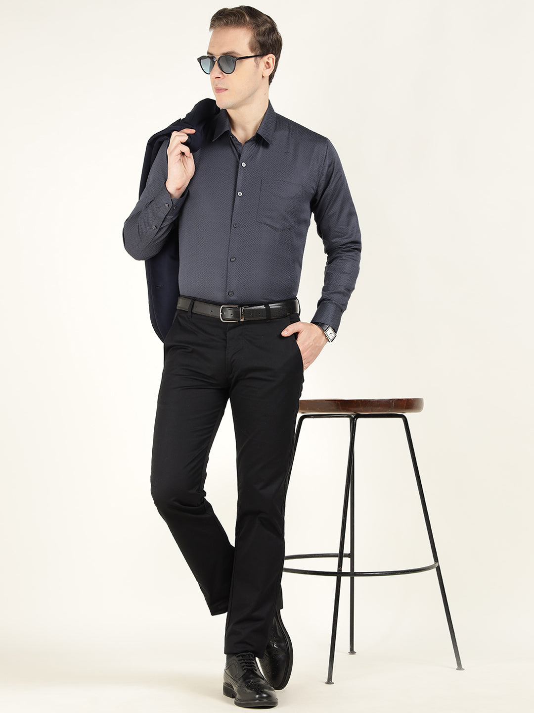 Men Grey Solid Cotton Rich Slim Fit Party Shirt