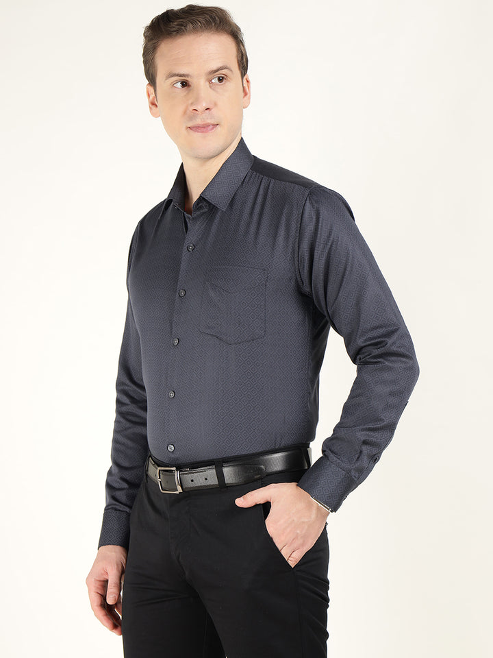 Men Grey Solid Cotton Rich Slim Fit Party Shirt