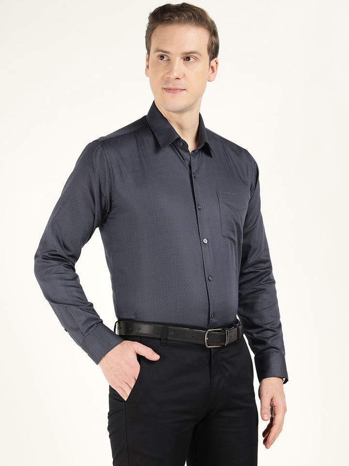 Men Grey Solid Cotton Rich Slim Fit Party Shirt