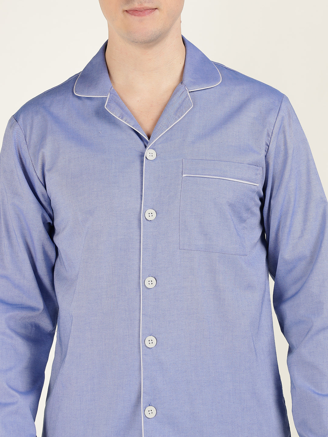 Men Blue Solid Pure Cotton Relaxed Fit Casual Night Suit