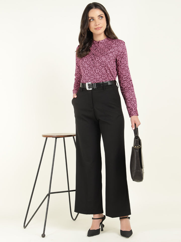 Women Burgundy & Pink Printed Pure Cotton Regular Fit Formal Top