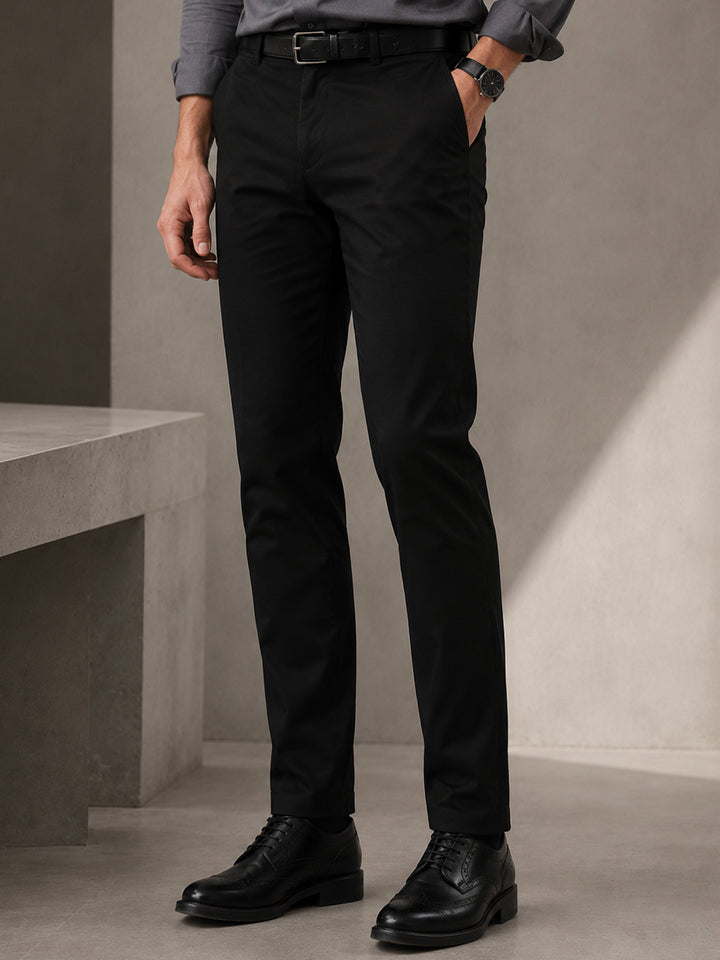 Men Black Solid Pure Cotton Slim Fit Formal Trouser