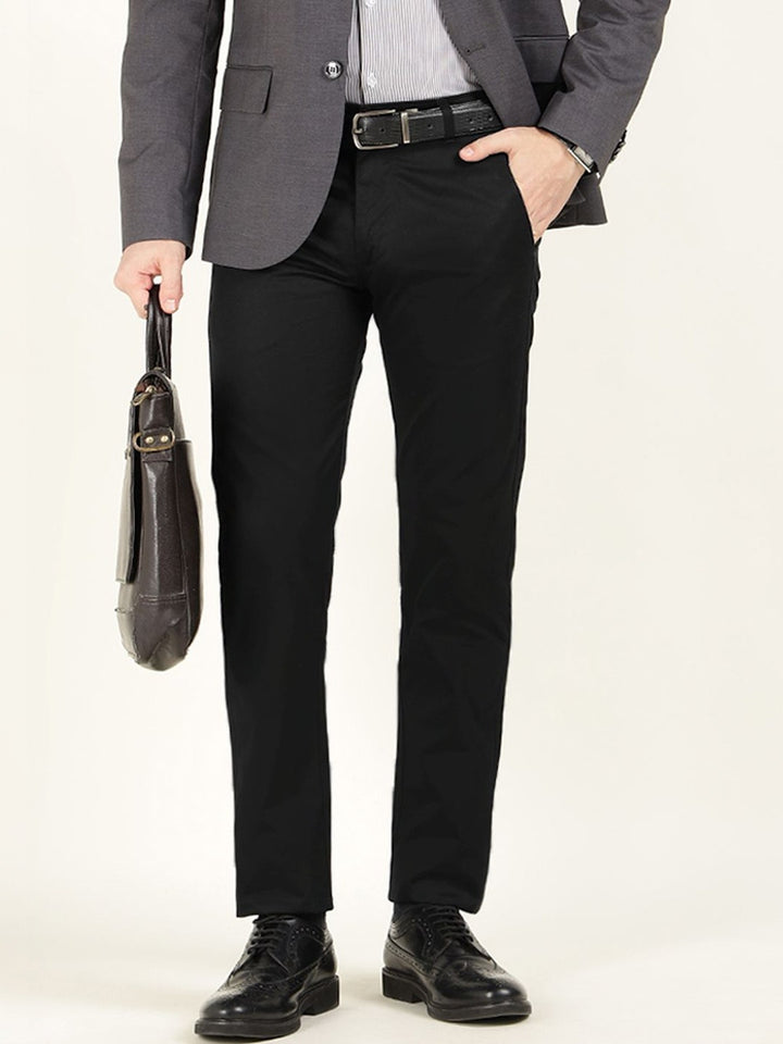 Men Black Solid Pure Cotton Slim Fit Formal Trouser