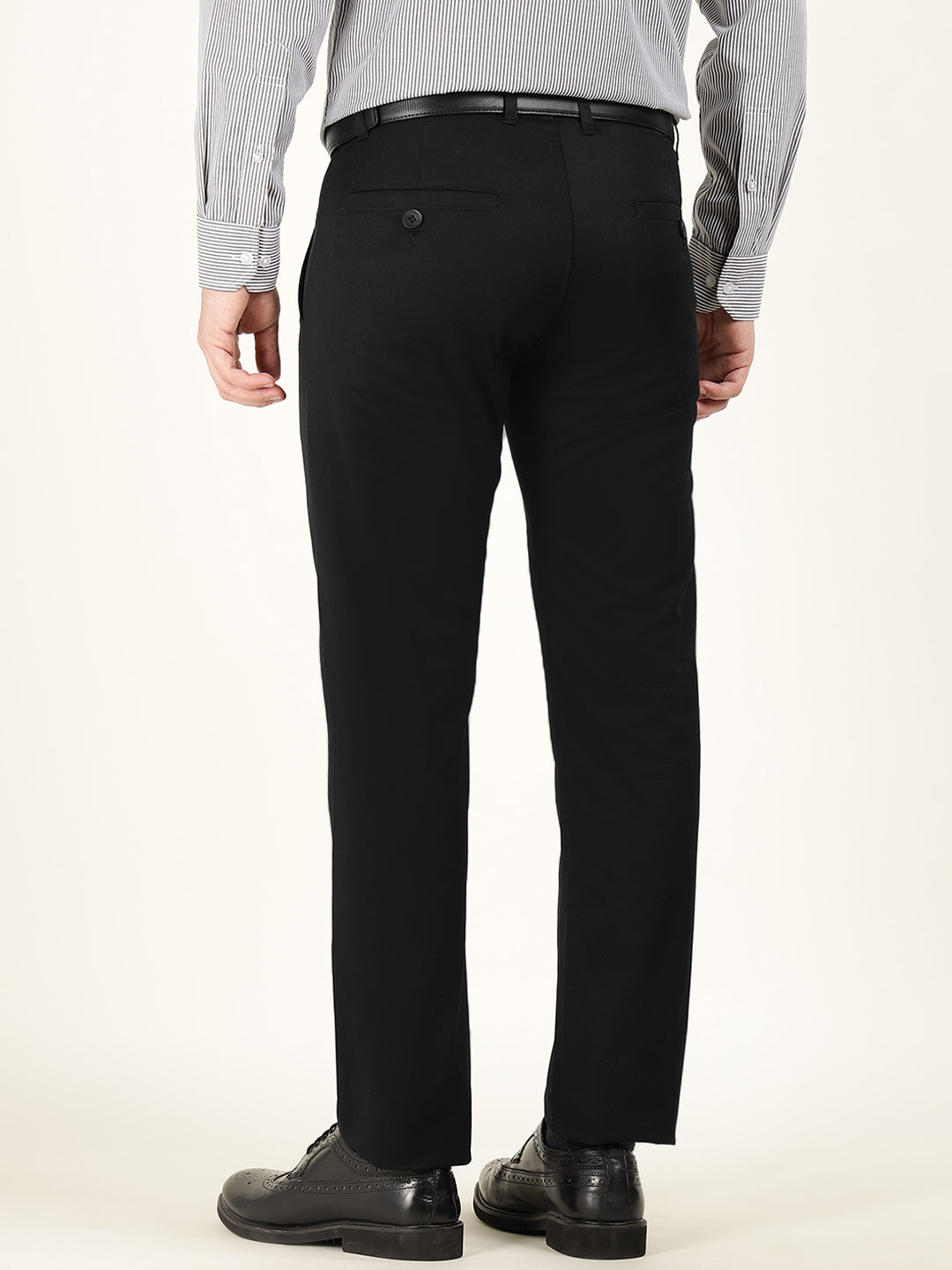 Men Black Solid Pure Cotton Slim Fit Formal Trouser