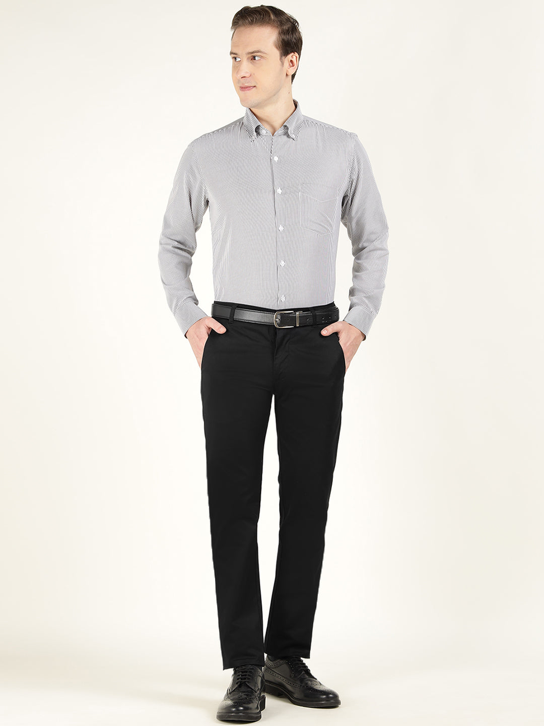 Men Black Solid Pure Cotton Slim Fit Formal Trouser