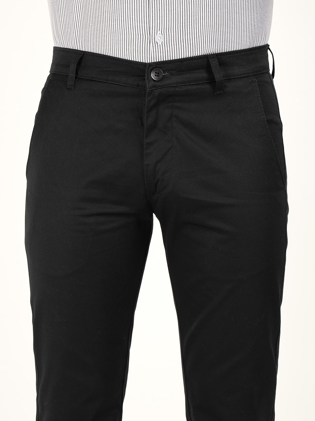 Men Black Solid Pure Cotton Slim Fit Formal Trouser