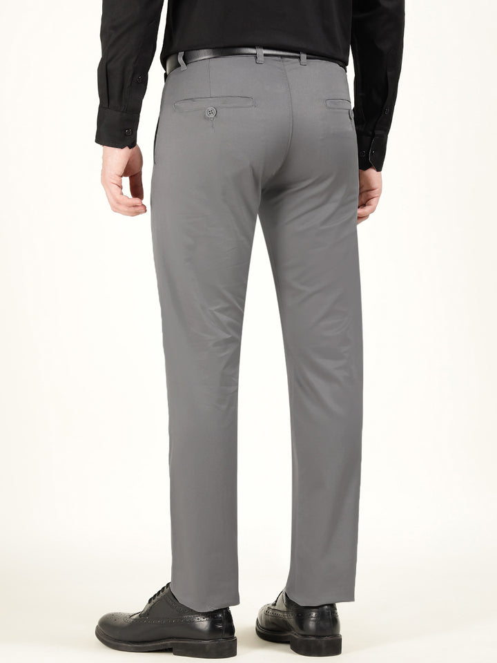 Men Grey Solid Pure Cotton Slim Fit Formal Trouser
