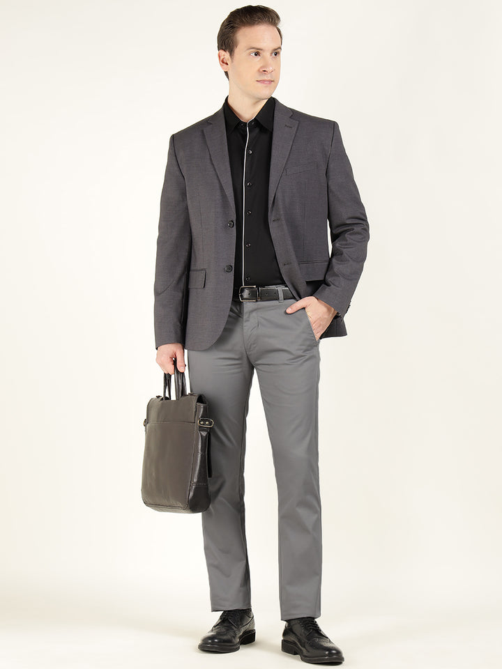 Men Grey Solid Pure Cotton Slim Fit Formal Trouser