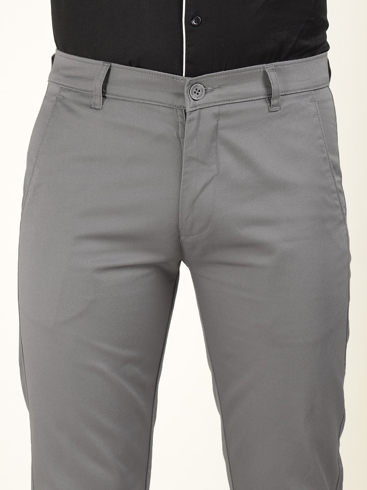 Men Grey Solid Pure Cotton Slim Fit Formal Trouser