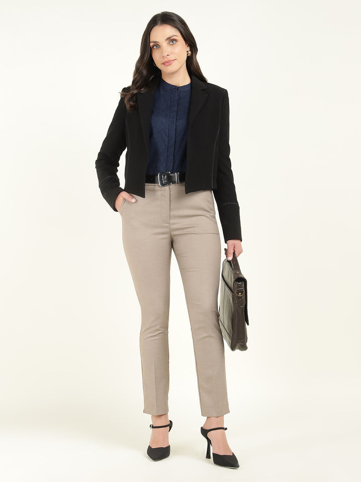 Women Navy Blue Solid Pure Cotton Regular Fit Formal Shirt