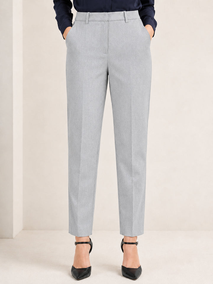Women Smoke Grey Solid Polyester Viscose & Elastane Regular Fit Formal Trouser