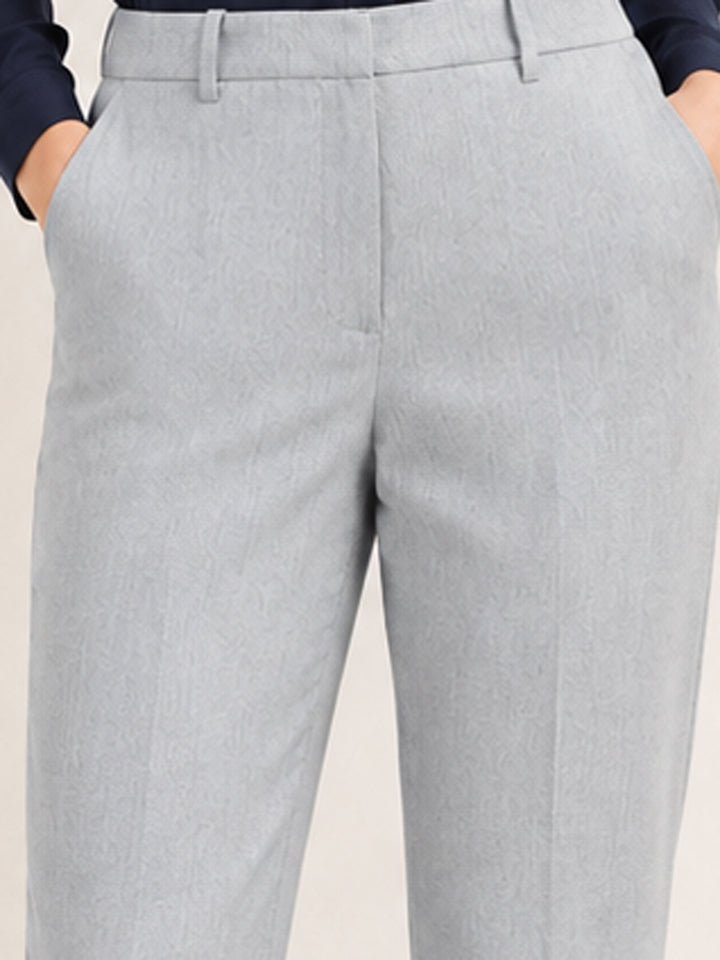 Women Smoke Grey Solid Polyester Viscose & Elastane Regular Fit Formal Trouser