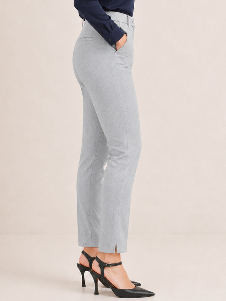 Women Smoke Grey Solid Polyester Viscose & Elastane Regular Fit Formal Trouser