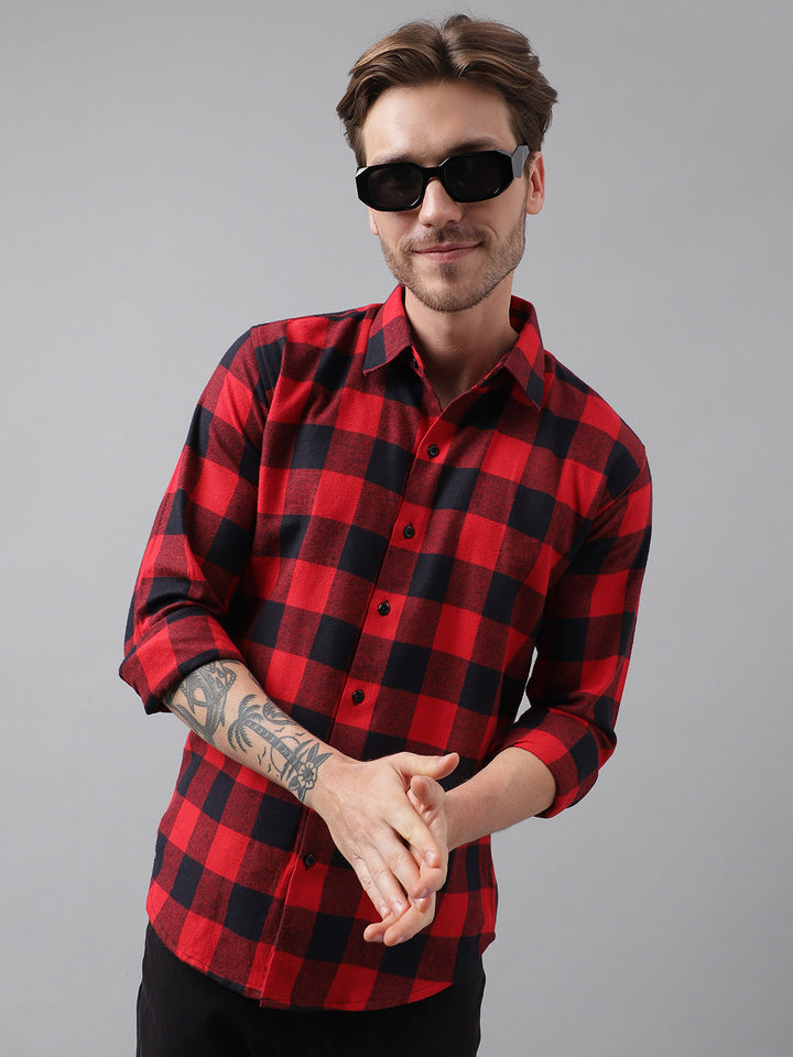 Men Red & Black Buffalo Checked Pure Cotton Slim Fit Casual Shirt