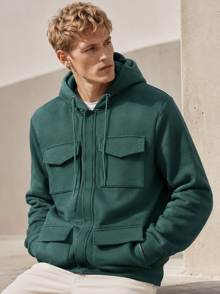 Men Bottle Green Solid Cotton Rich Regular Fit Casual Jacket