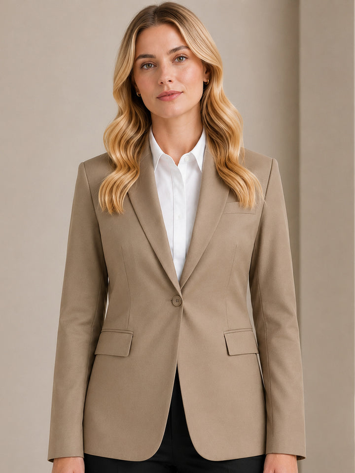 Women Khaki Solid Single Breasted Formal Blazer