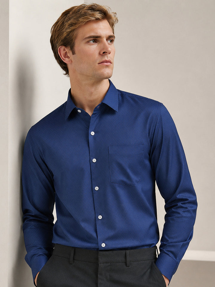 Men Royal Blue Polka Dot Printed Slim Fit Pure Cotton Formal Shirt