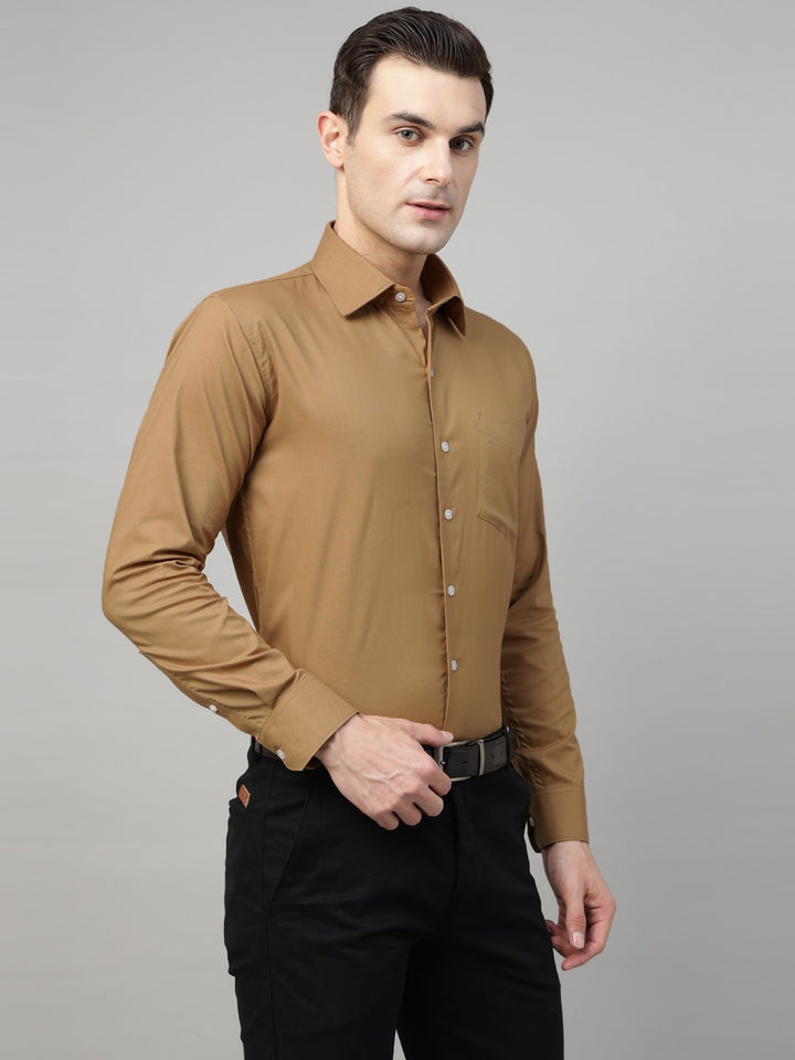 Men Mustard Solid Stretchable Slim Fit Formal Shirt