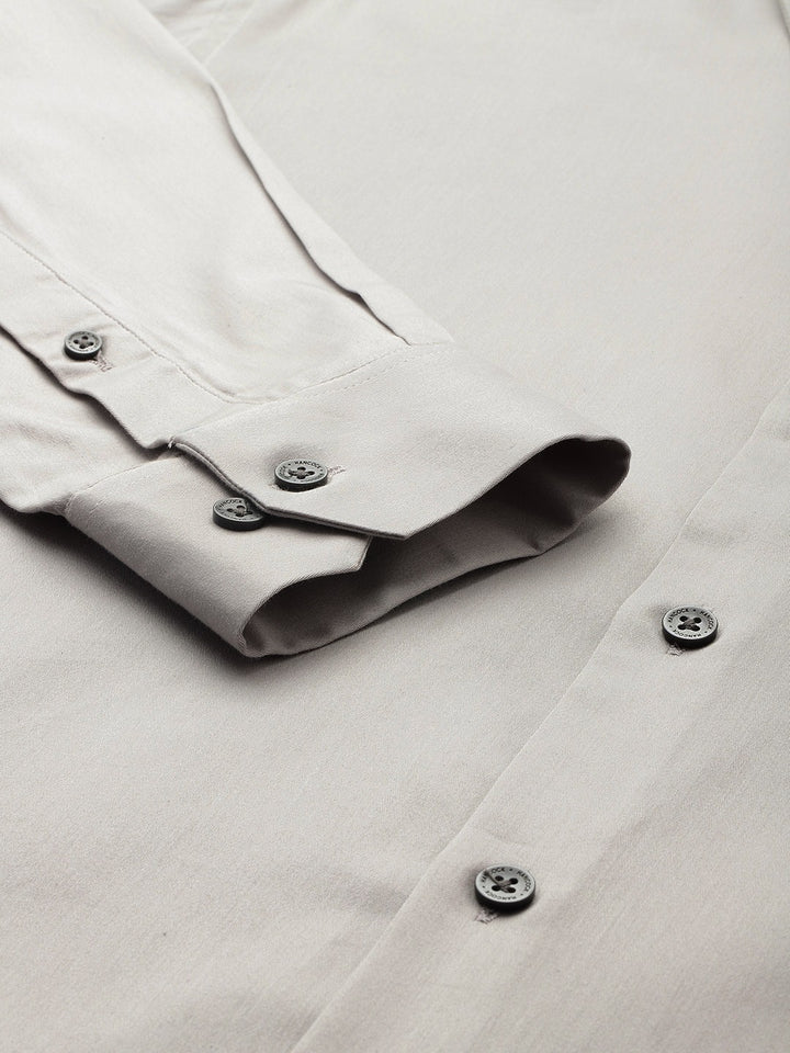 Men Grey Solid Cotton Elastane Blend Slim Fit Formal Shirt
