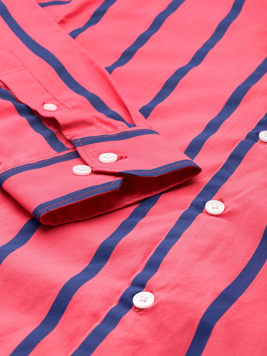 Men Coral Striped Pure Cotton Slim Fit Formal Shirt