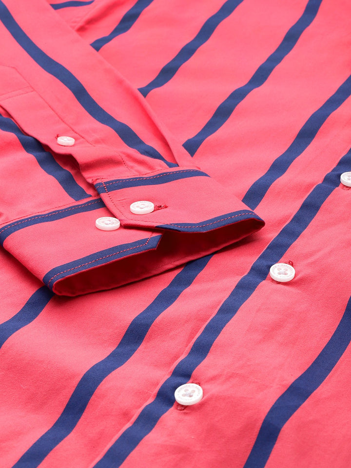 Men Coral Striped Pure Cotton Slim Fit Formal Shirt