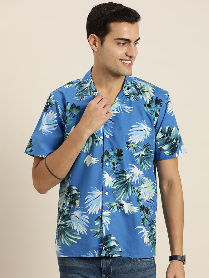 Men Blue & Multi Print Pure Cotton Relaxed Fit Casual Resort Shirt