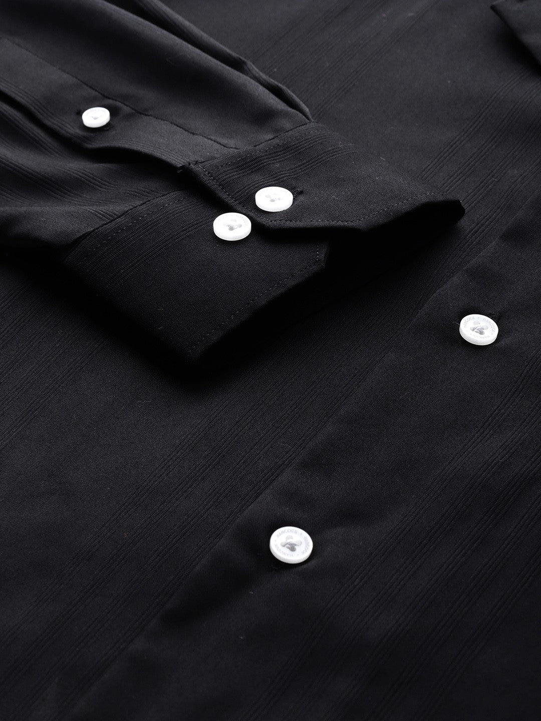 Men Black Solid Cotton elastane Relaxed Fit Formal Shirt