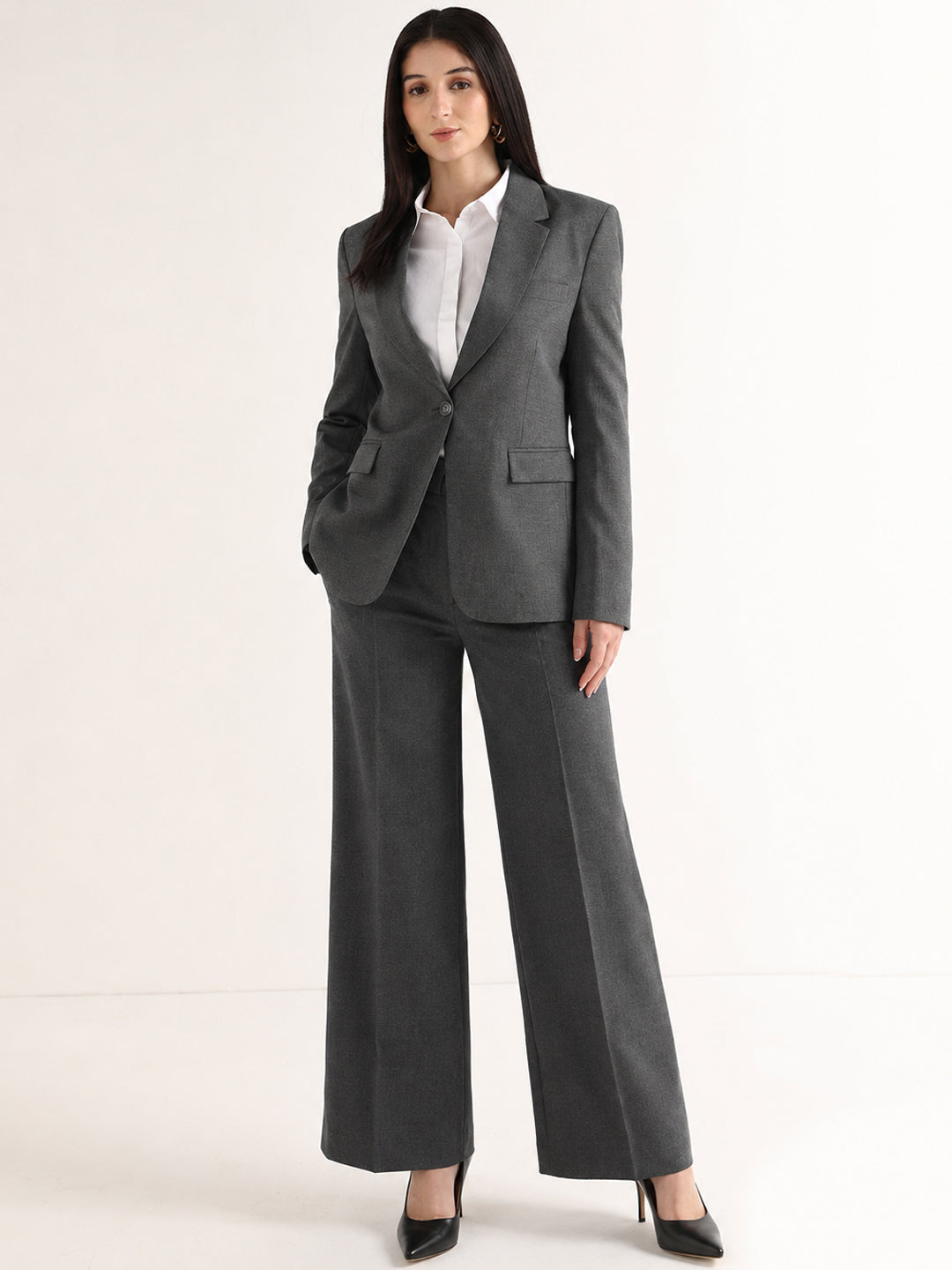 Hancock   Women   Dark Grey   Solids   Viscose Rayon   Slim Fit   Formal   Suit Set