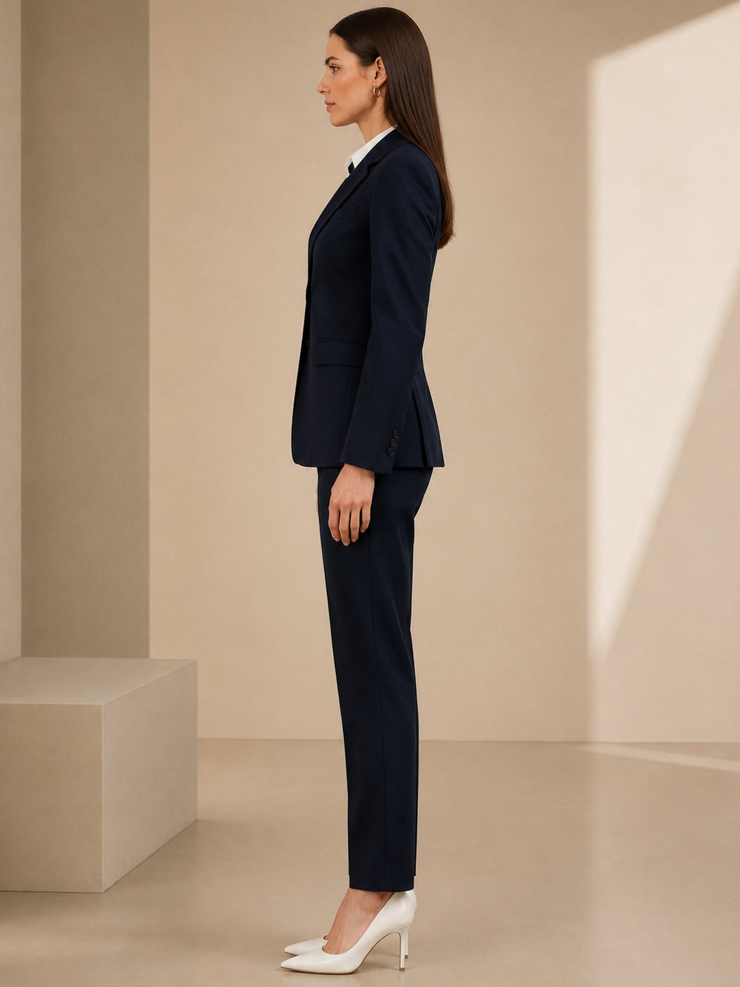 Hancock   Women   Navy Blue   Solids   Viscose Rayon   Slim Fit   Formal   Suit Set