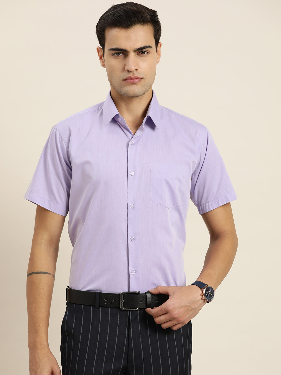 Men Purple Solid Cotton Rich Slim fit Formal Shirt