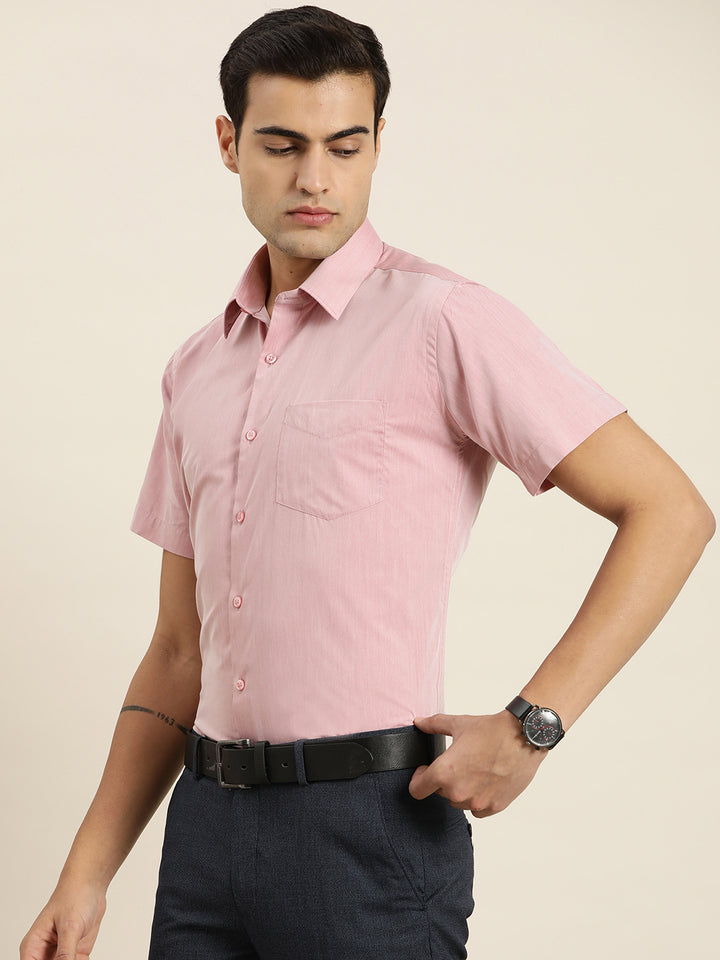 Men Coral Solid Cotton Rich Slim fit Formal Shirt