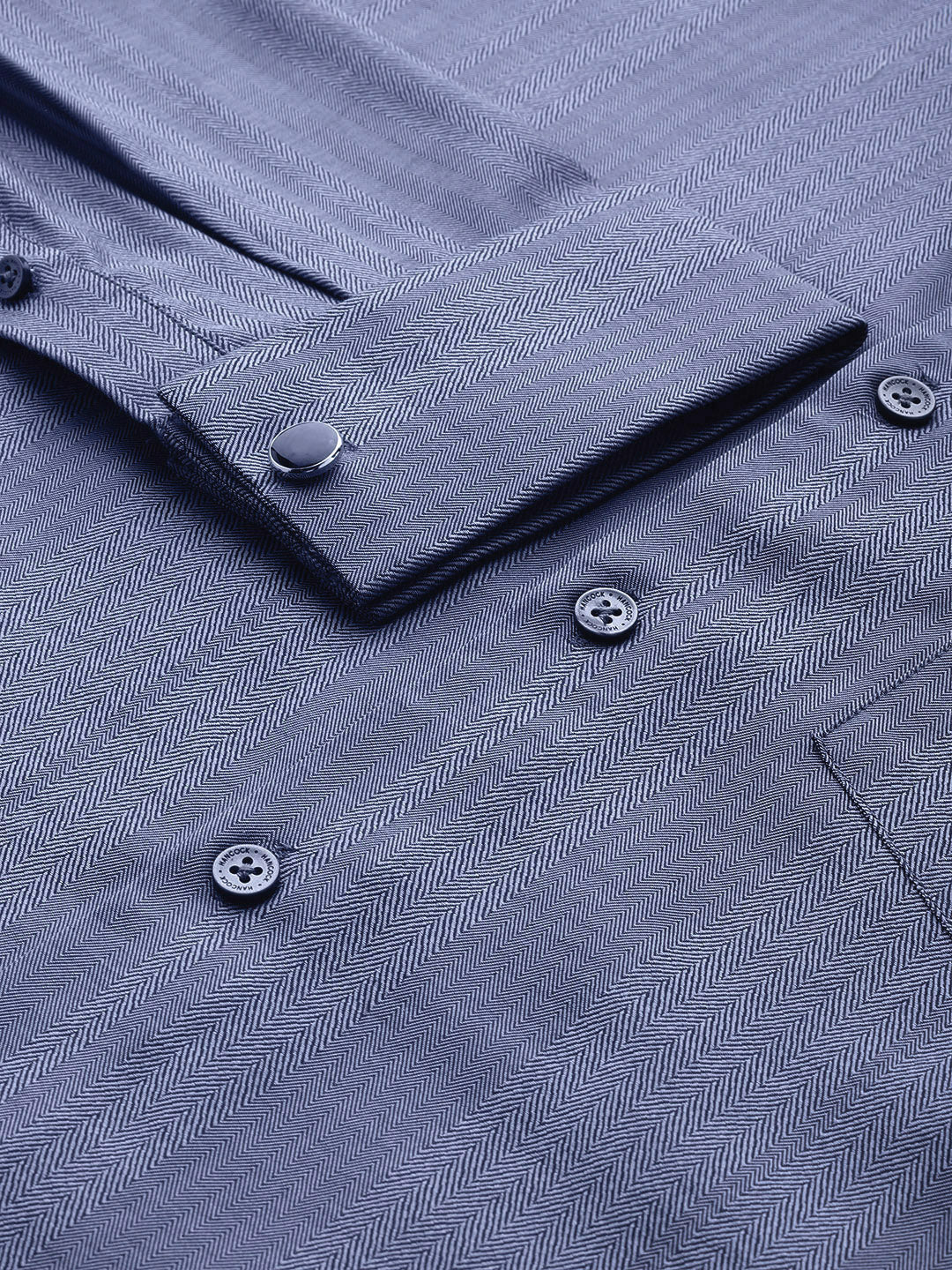 Men Navy Blue Chevron Self Design Pure Cotton Slim Fit Formal Shirt