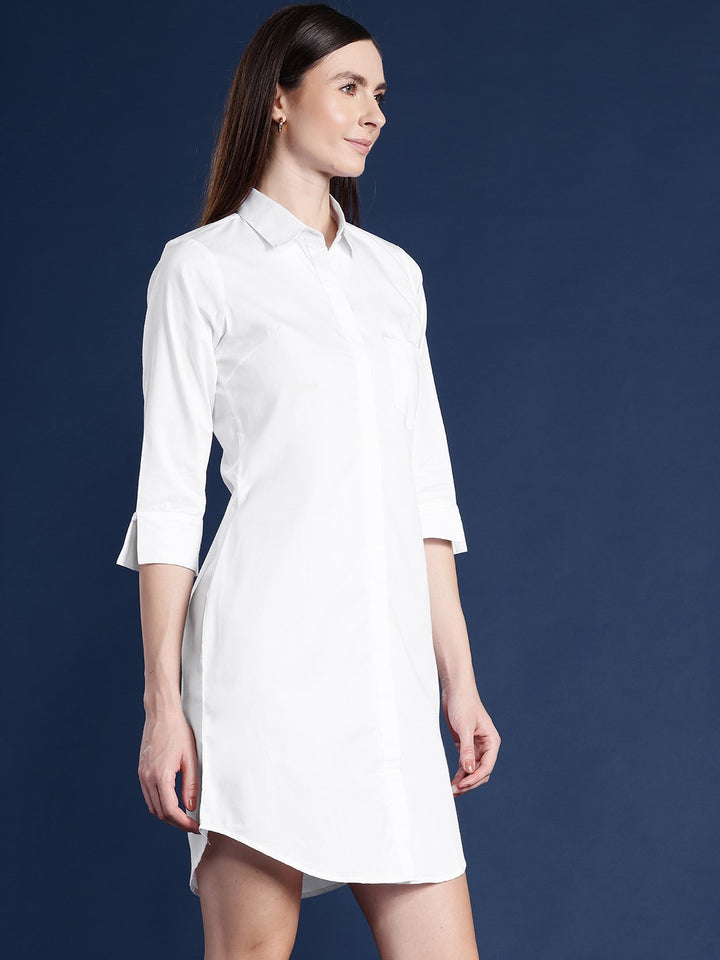 Women White Solid Pure Cotton Regular Fit Formal Shirt Dress