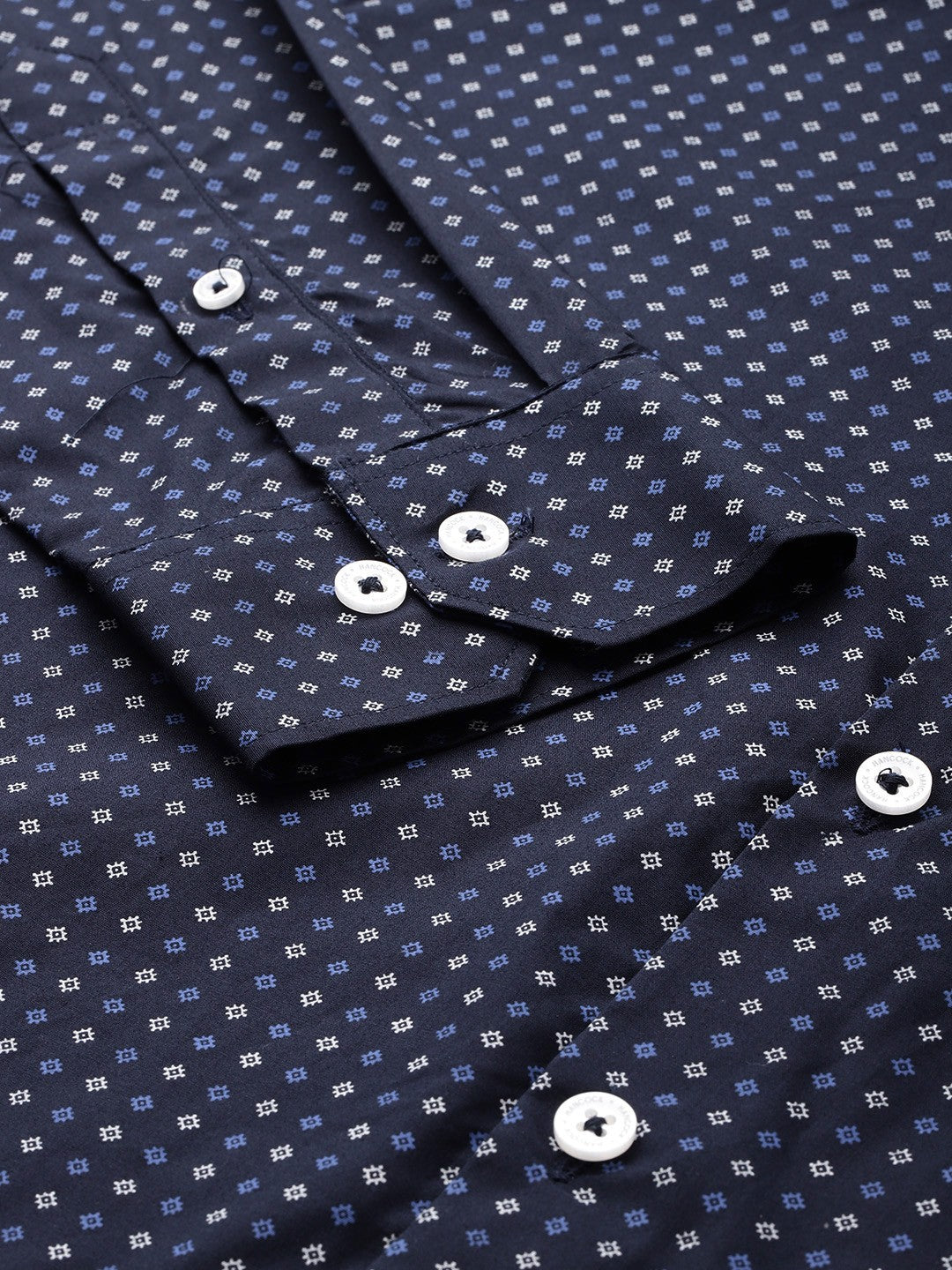 Men Navy Printed Pure Cotton Slim Fit Formal Shirt