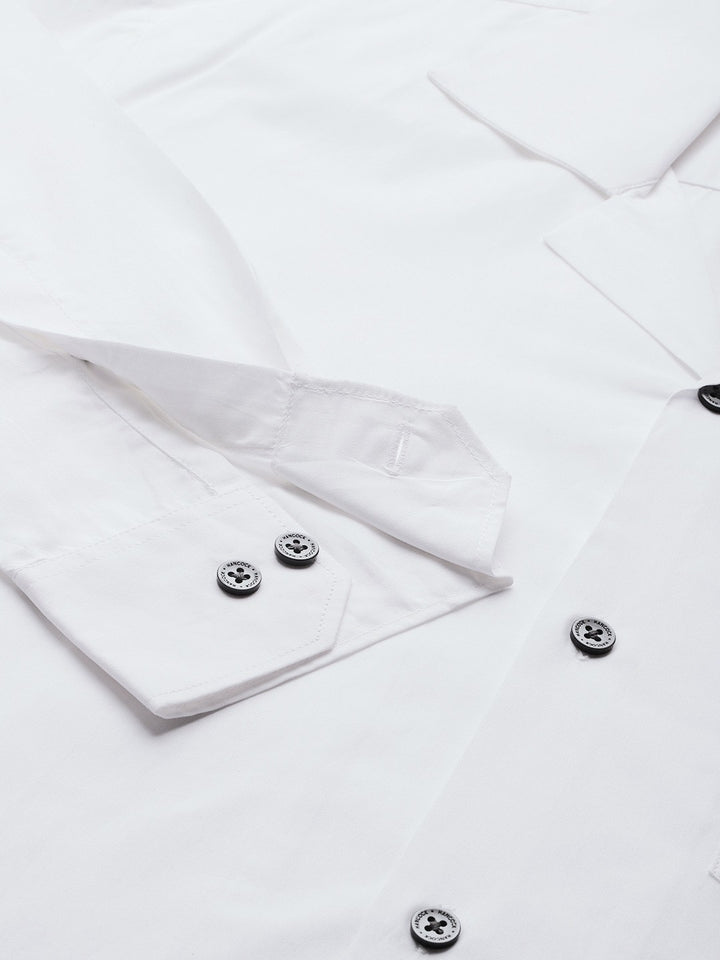 Men White Solid Pure Cotton Relaxed Fit Casual Shirt